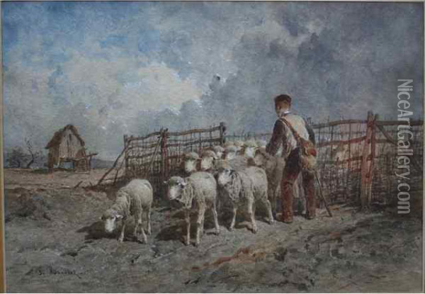 Berger Et Moutons Oil Painting - Franck Brissot