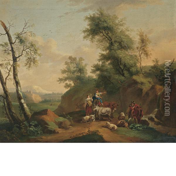 San Pietro Di Careggi 
Paesaggio Con Pastori E Arment Oil Painting - Jacob Philipp Hackert