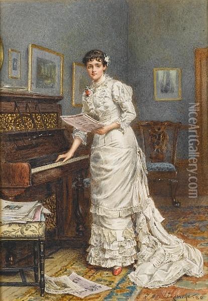 A Young Woman At A Piano Oil Painting - George Goodwin Kilburne
