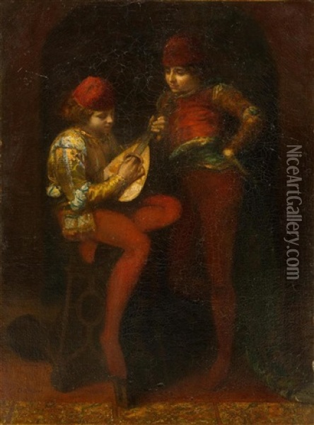 Mandolin Player Oil Painting - Henri Charles Antoine Baron