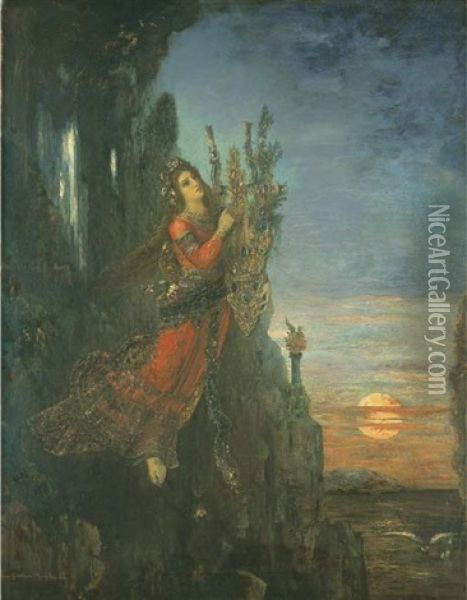 Sappho (se Jetant Du Sommet De La Roche De Leucade) Oil Painting - Gustave Moreau