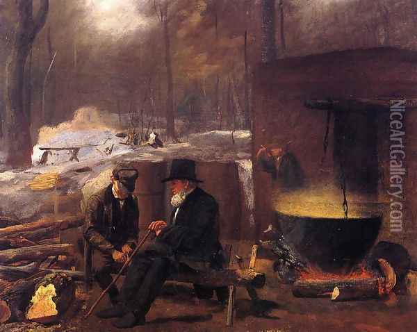 At the Camp, Spinning Yarns and Whittling Oil Painting - Eastman Johnson