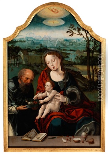 Die Heilige Familie In Landschaft Mit Gottvater In Den Wolken Oil Painting - Pieter Coecke van Aelst the Elder