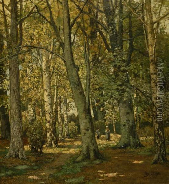 Women On A Forrest Path Oil Painting - Ferdinand Bernhard Hoppe