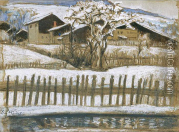 Village En Hiver Oil Painting - Ernest Bieler