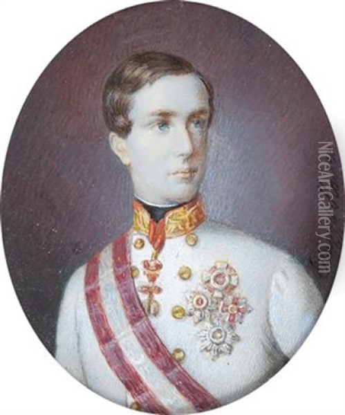 A Portrait Of Young Emperor Francis Joseph In A Uniforn Oil Painting - Eduard Kaiser