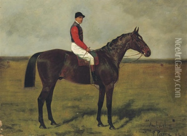"ambush Ii," A Bay Racehorse With Algernon Anthony Up Oil Painting - George Paice