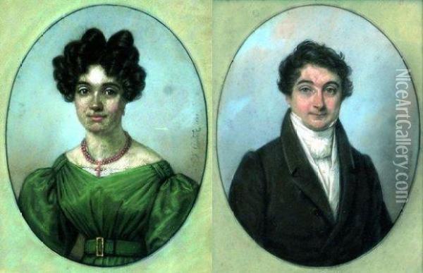 Portraits D'un Couple. Oil Painting - Johan Gorbitz