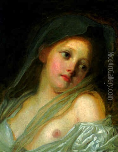 A Young Woman, Bust-length Oil Painting - Jean Baptiste Greuze