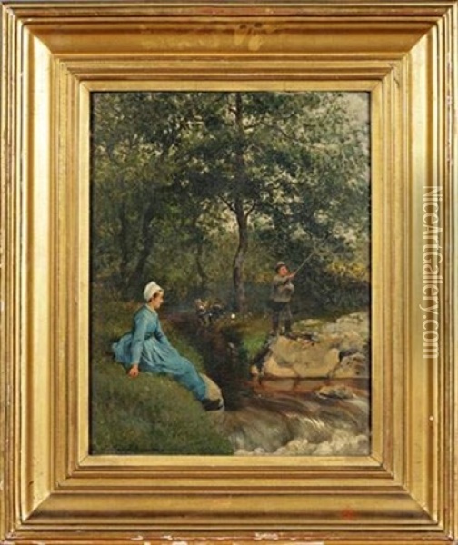 Scene De Peche Oil Painting - Adolphe Theodore Jules Martial Potemont