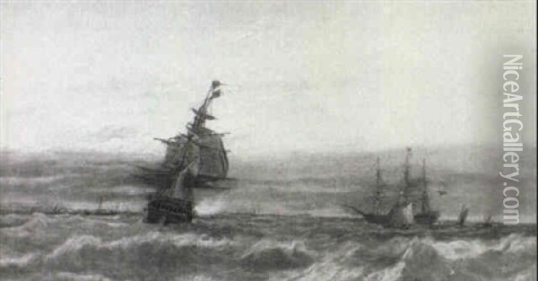 Firing A Salute To The Guard-ship Oil Painting - John Wilson Carmichael