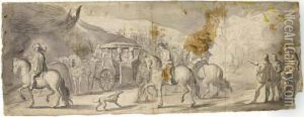 Procession With A Coach And Horsemen Oil Painting - Jan the Younger Martszen