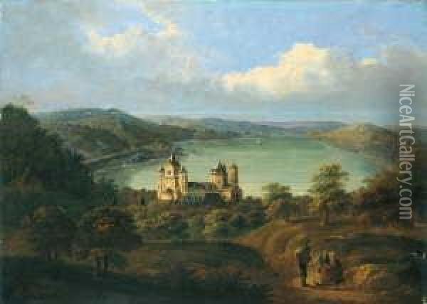 Blick Auf Das Kloster Maria Laach Am Laacher See In Der Eifel. Oil Painting - Jakob Diezler