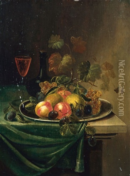 Fruchtestilleben Mit Zinntellern, Glasern Und Glasgefassen (pair) Oil Painting - Abraham Mignon