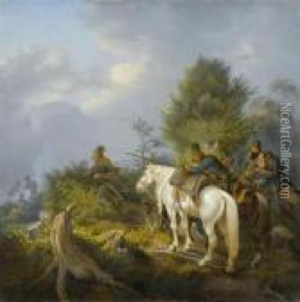 Soldiers Waiting In Ambush. Oil Painting - Peter Heinrich Lambert Von Hess