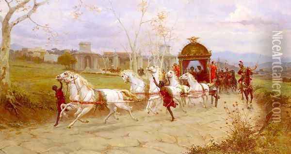 Hadrian's Departure From The Villa At Tivoli Oil Painting - Eduardo Forti