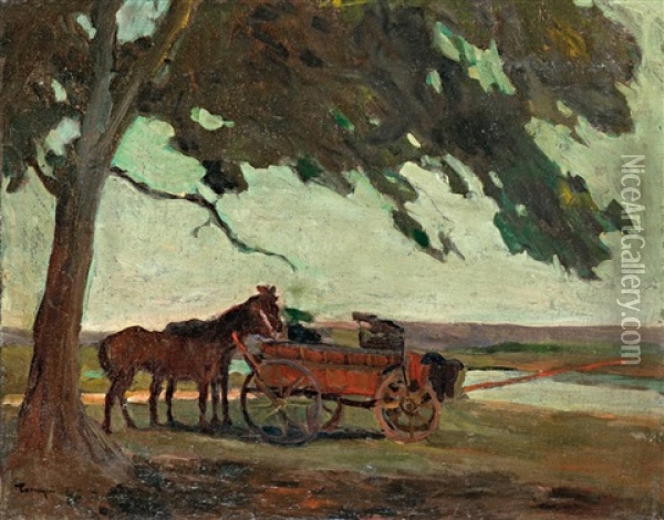 Feeding Horse Oil Painting - Janos Tornyai