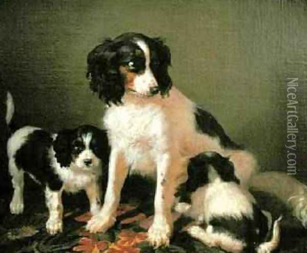 A spaniel with two puppies Oil Painting - Filippo Palizzi