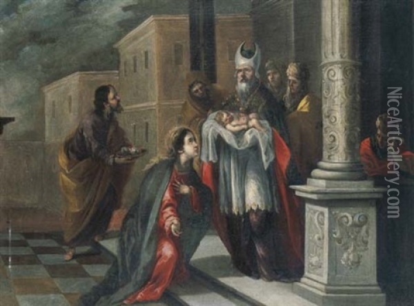 Presentacion De Jesus Nino En El Templo Oil Painting - Matias Arteaga y Alfaro
