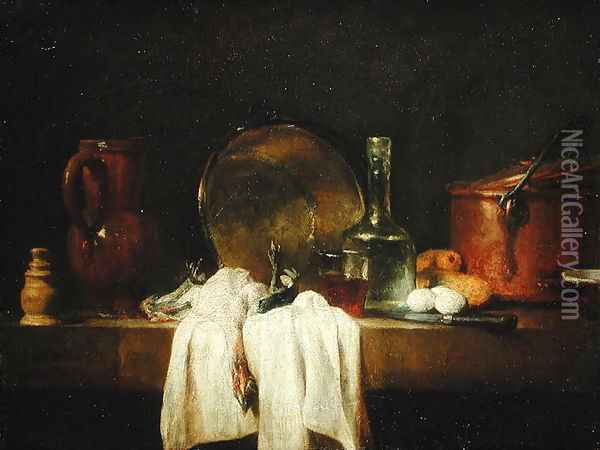 The Kitchen Table Oil Painting - Jean-Baptiste-Simeon Chardin