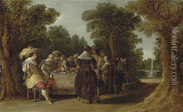 A Banquet With Elegant Company In A Wooded Landscape Oil Painting - Dirck Hals