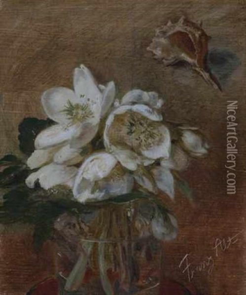 Blumenstilleben Mit Christrosen In Vase Und Einer Sudseemuschel Oil Painting - Franz Alt