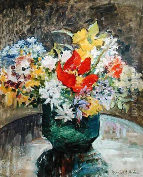 Flowers in a Green Vase Oil Painting - Mary Ethel Hunter