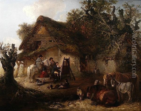 George Morland At His Easel Oil Painting - Edward Robert Smythe