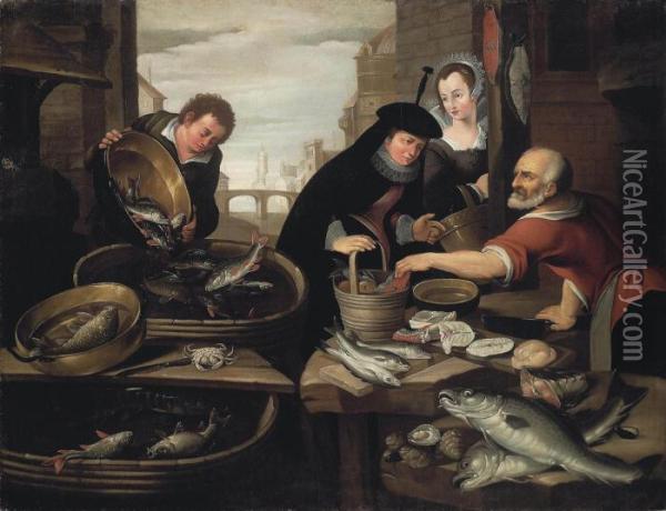 A Fish Stall Oil Painting - Aert De Muysere