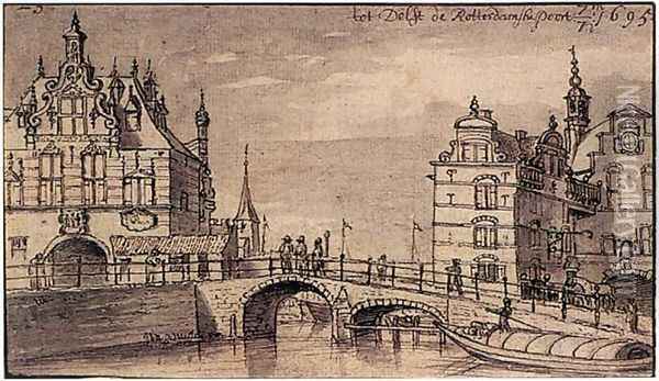 City Façades of the Rotterdam and Schiedam Gates in Delft 1695 Oil Painting - Josua de Grave