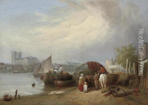 Westminster From The Thames Oil Painting - Edmund Bristow