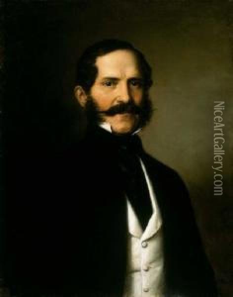The Portrait Of Janos Zoltan, Lajos Kossuth's Financial Under Secretary Oil Painting - Miklos Barabas