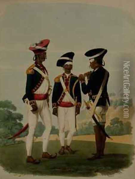 Officers and Private of the Gurcasear Corps Madras Oil Painting - Gold, Charles Emilius