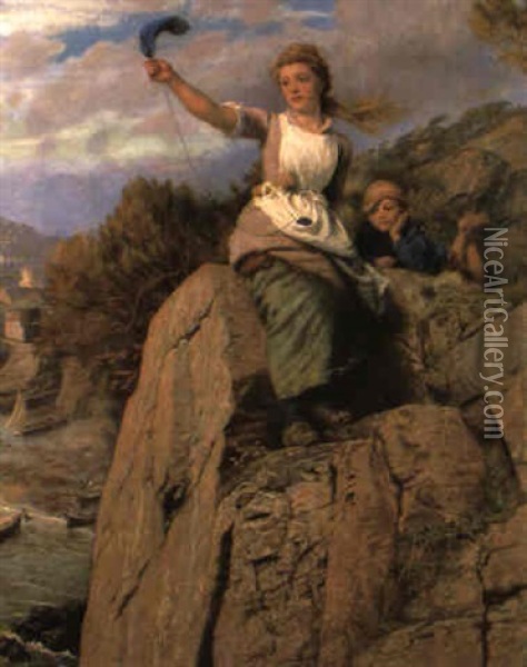 A Cornish Welcome Oil Painting - Arthur Hughes