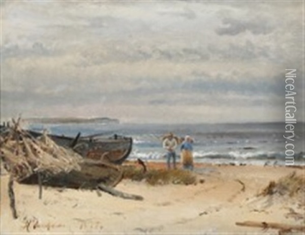 A Fisher And His Wife At The Beach Oil Painting - Holger Henrik Herholdt Drachmann