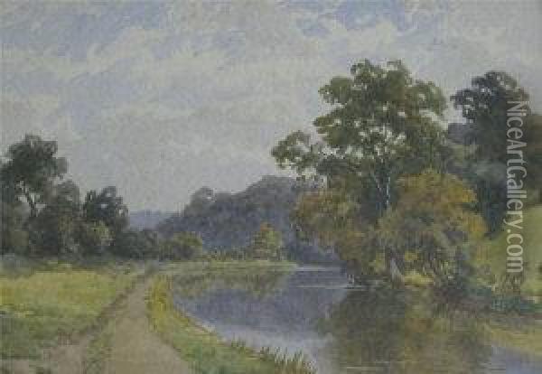 View Of The River Severn At Hawford Near Worcester Oil Painting - Albert E. Gyngell