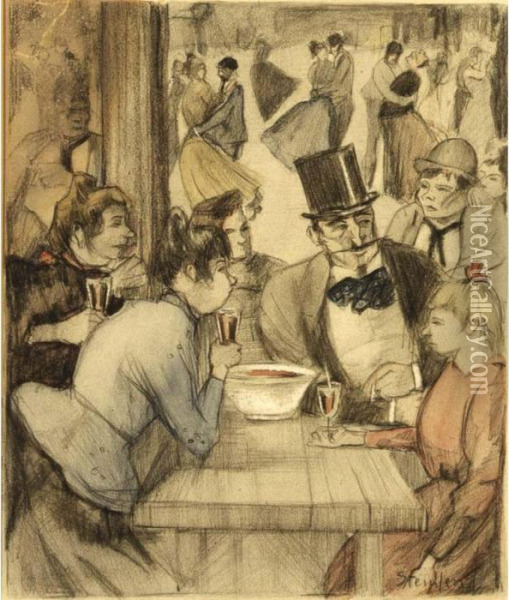 People At The Cafe Oil Painting - Theophile Alexandre Steinlen