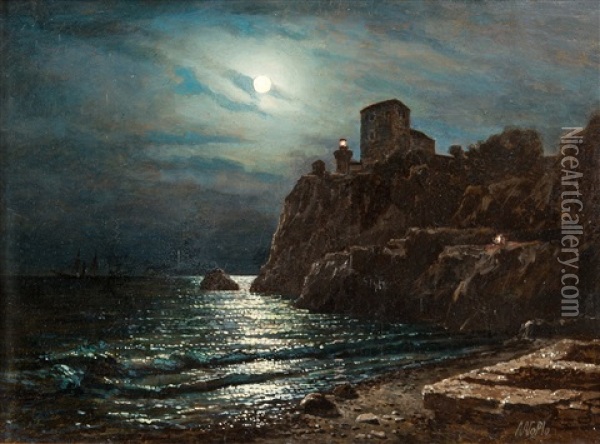 Moonlight Sealandscape Oil Painting - Lev Felixovich Lagorio