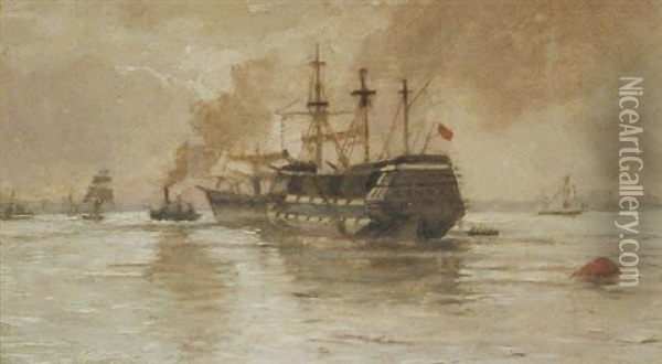 On The Thames Oil Painting - Samuel Bough