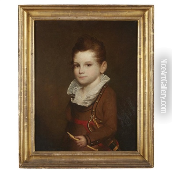 Portrait Of A Young Boy With Sword And Flute Oil Painting - Zedekiah Belknap