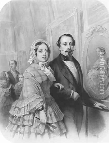 Queen Victoria and Napoleon III Emperor of France visiting the art gallery of the Universel Exhibition in Paris Oil Painting - Emile Lassalle