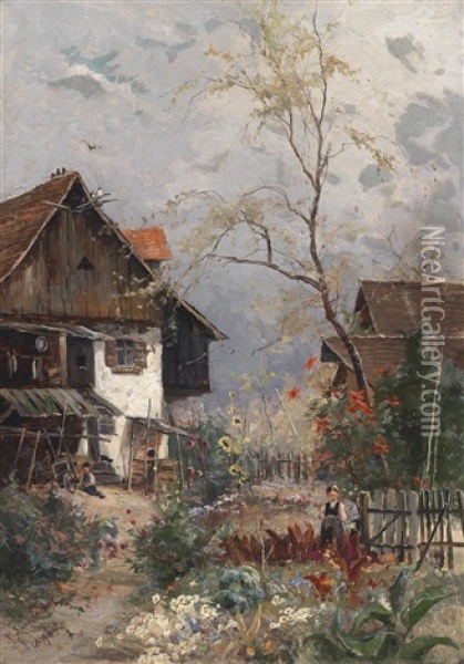 Ein Sommertag Im Bluhenden Bauerngarten Oil Painting - Vitus Staudacher