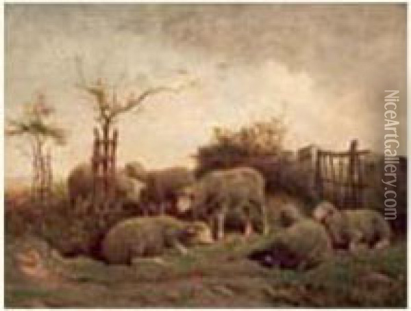 Moutons Dans Un Enclos. Oil Painting - Felix Saturnin Brissot de Warville