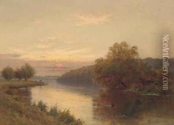Dusk, Hurley on Thames Oil Painting - Alfred de Breanski