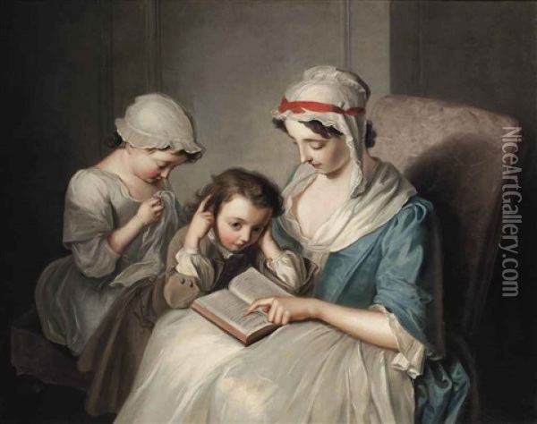 The Bible Lesson, Or L'instruction Maternelle Oil Painting - Philip Mercier
