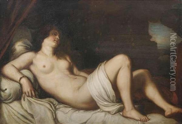 Die Verfuhrung Der Danae Durch Den Goldregen Oil Painting - Tiziano Vecellio (Titian)
