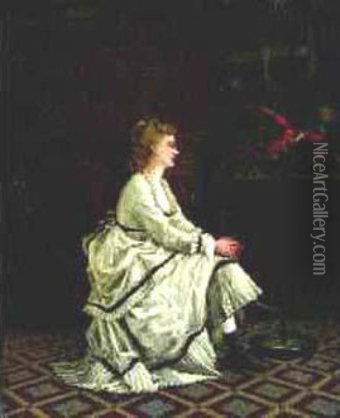 Femme Au Perroquet Dans Un Interieur D'esprit Renaissance Oil Painting - Paul Trouillebert