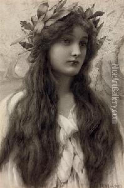 Maiden With A Laurel Wreath Oil Painting - Henry Ryland