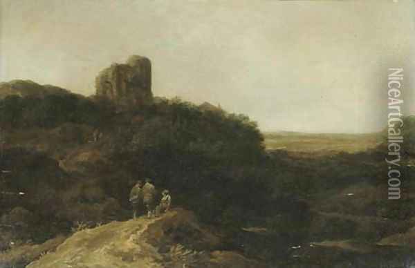 A Landscape With Peasants Resting On A Knoll, A Tower Beyond Oil Painting - Pieter de Molyn