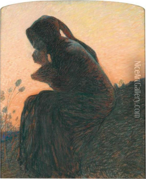 Dante Meditant [, Dante Meditating, Pastel On Paper, Signed And Dated '00] Oil Painting - Henri Martin